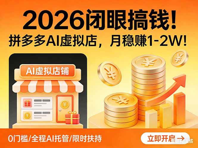 拼多多虚拟店铺如何搭建?2026闭眼搞钱月稳赚1-2W-网创大婶