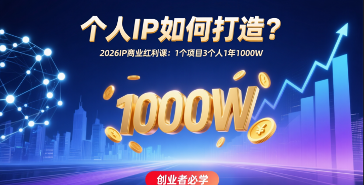 个人ip如何打造?2026IP商业红利课:1个项目3个人1年1000W-网创大婶