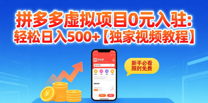 拼多多虚拟项目0元入驻:轻松日入500+【独家视频教程】-网创大婶