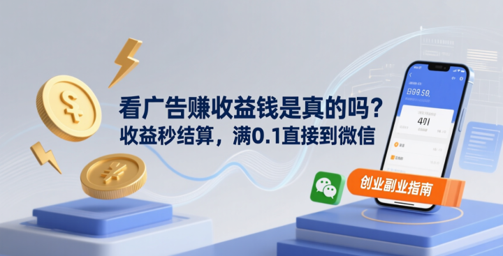 看广告赚收益钱是真的吗?收益秒结算,满0.1直接到微信-网创大婶