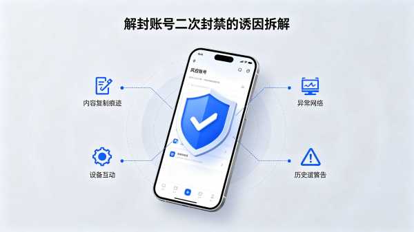 梳理快手解封账号容易触碰的违规行为与风控隐患 快手二次封禁违规诱因示意