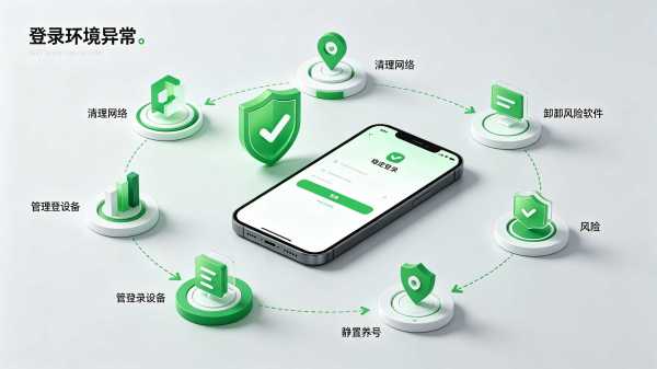 清理网络、卸载风险软件、管理登录设备、静置养号整套实操步骤 登录环境异常完整修复操作流程